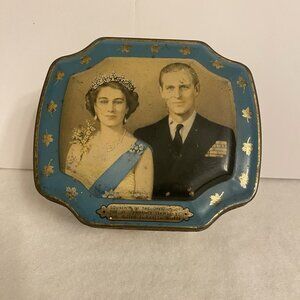 Vintage Queen Elizabeth and Prince Philip Tin Can
